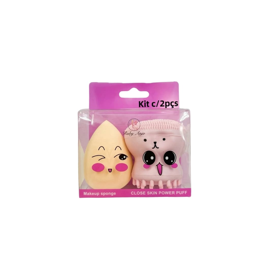 RA037 KIT ESPONJA DE MAQUIAGEM+ESPONJA LIMP.FACIAL RUBY ANJO