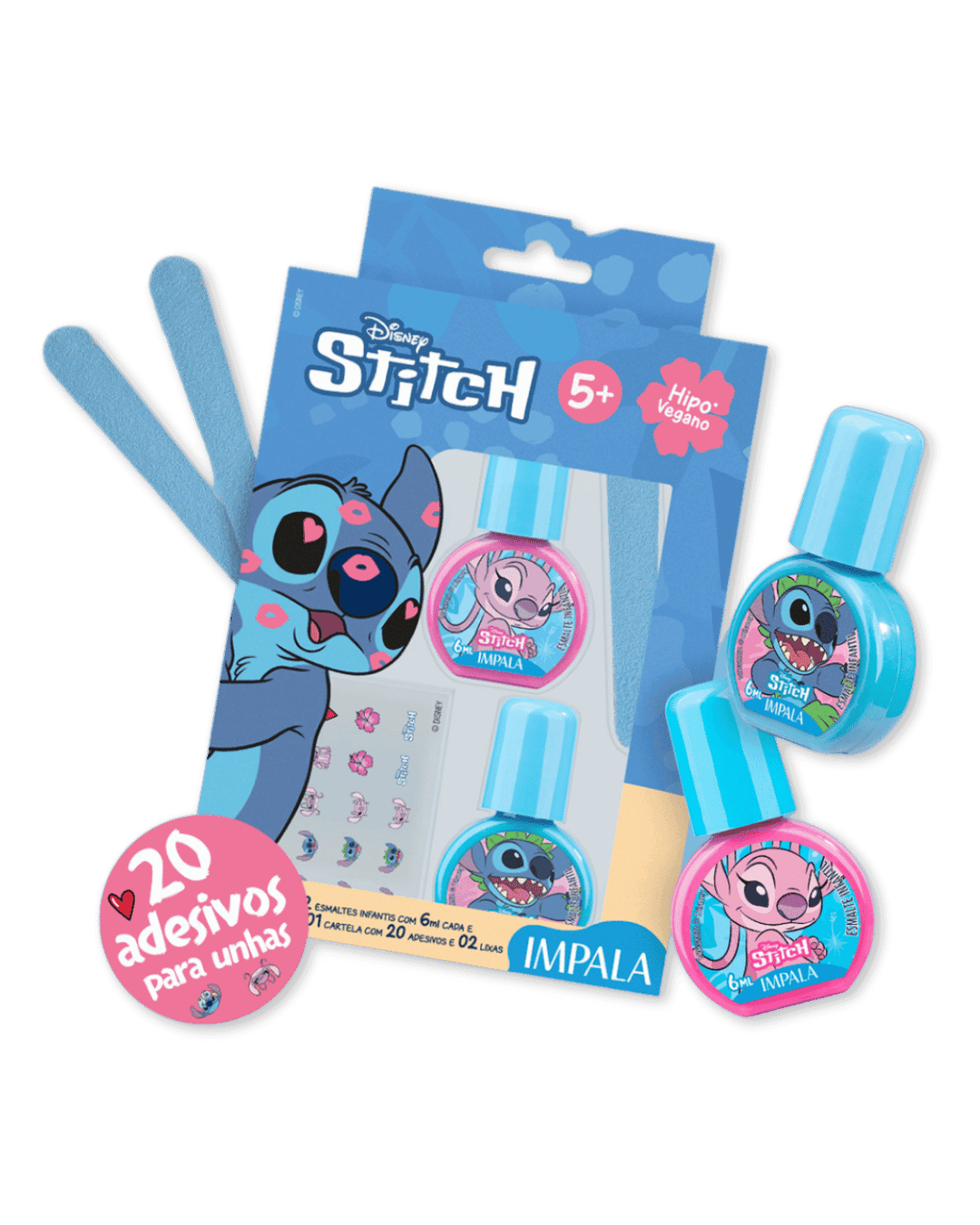 KIT INFANTIL IMPALA 467 STITCH ESMALTES+LIXA+ADESIVO DE UNHA